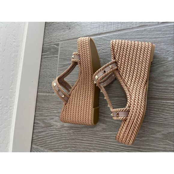 VALENTINO Rockstud Torchon T-Strap Espadrille Sandals Size 10 - Picture 7 of 10